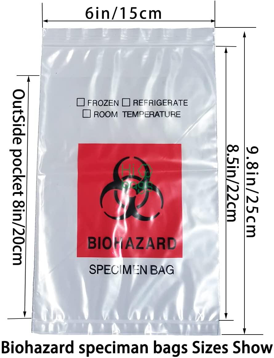 Ziplock Top with Outside Pocket Paperwork Pouch Biohazard Specimen Bags M